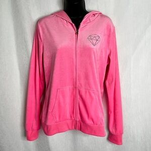 🦩 HARD CANDY Hot Pink Velour Full Zip Hoodie Track Suit Top (🦩2 for $25)